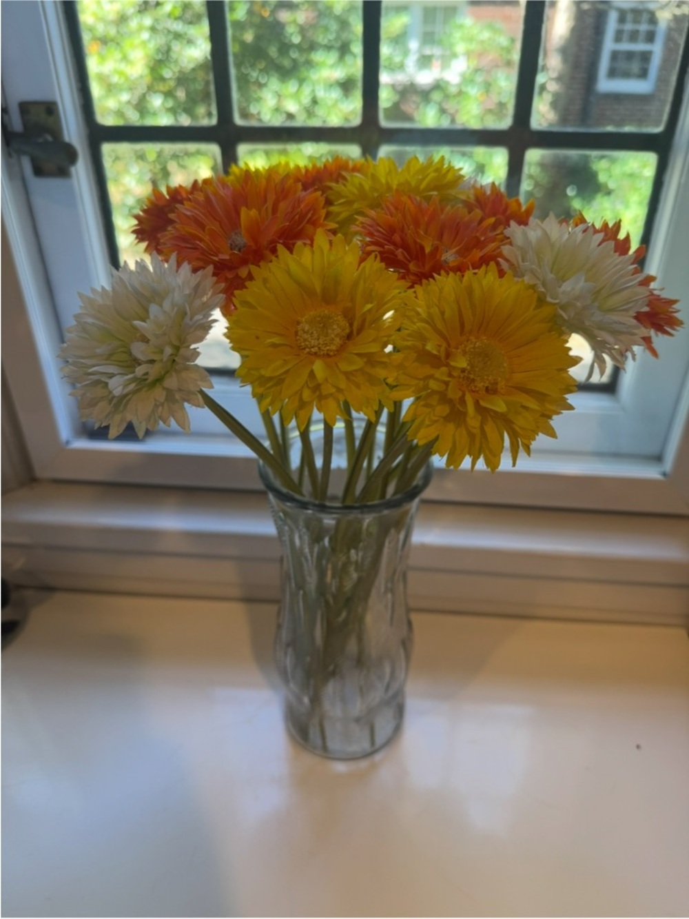 Bright Yellow & Orange Artificial Flower Bouquet in Clear Vase - Home Accents